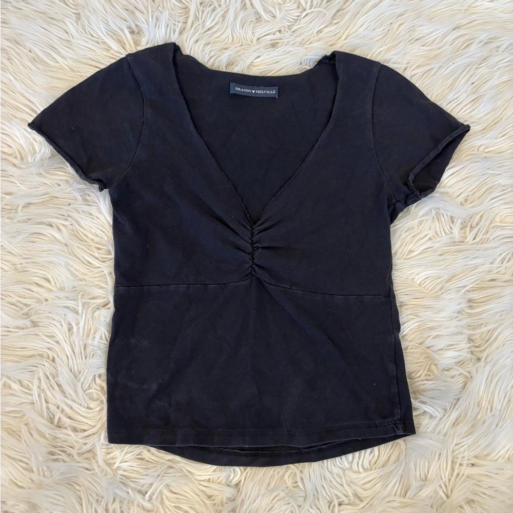 Brandy Melville Black Cinched V-Neck Tee